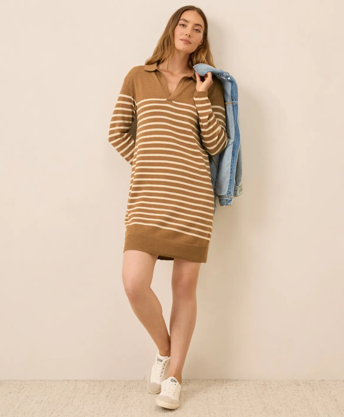 Organic Classic Fine Knit Collared Sweater Dress