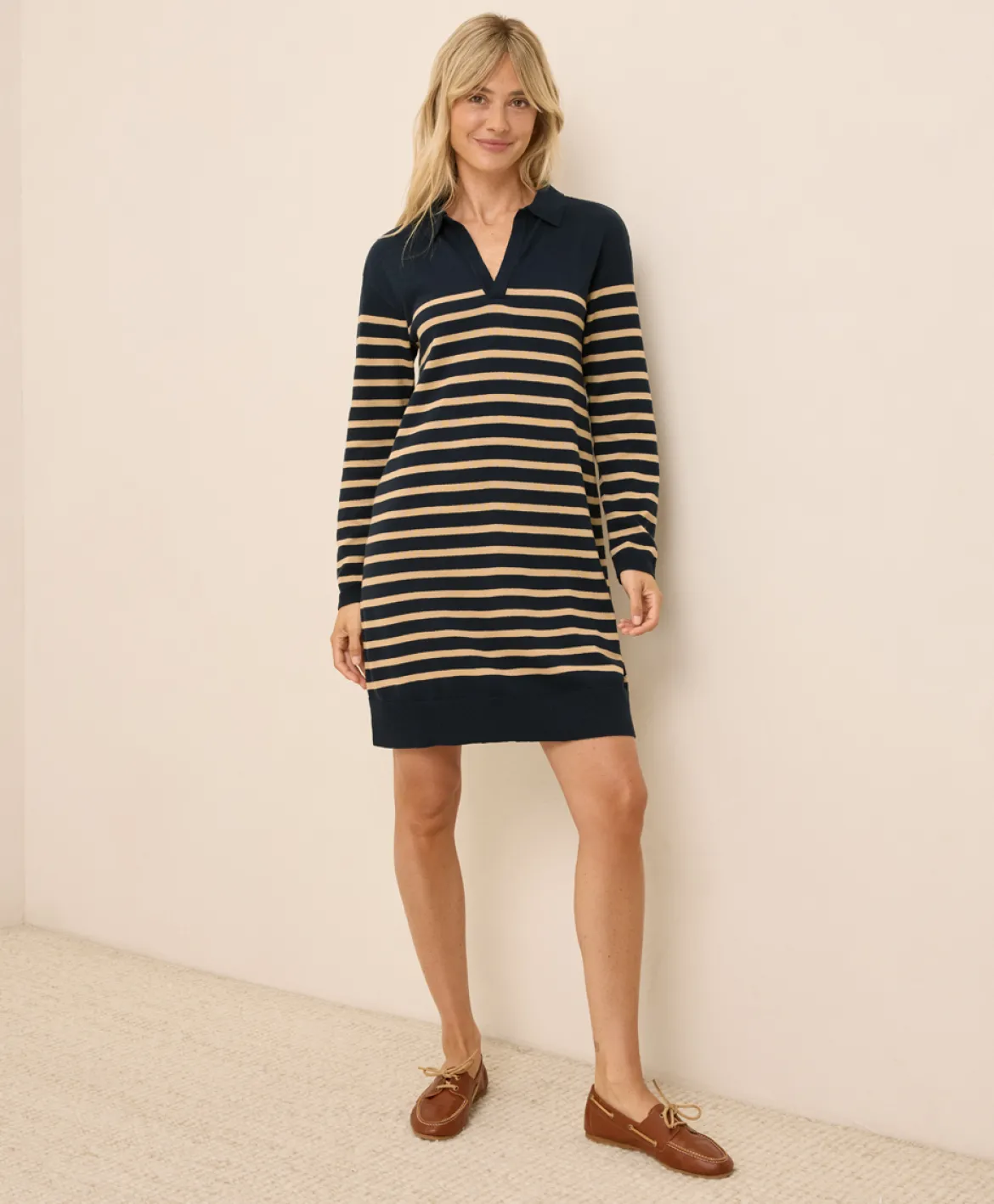 Organic Classic Fine Knit Collared Sweater Dress