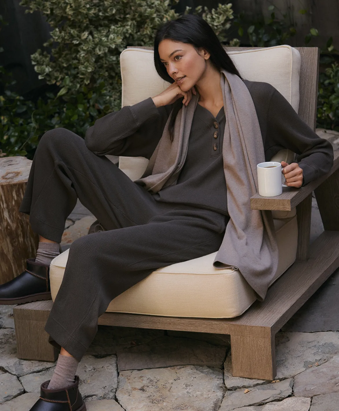Organic Thermal Waffle Henley Pullover